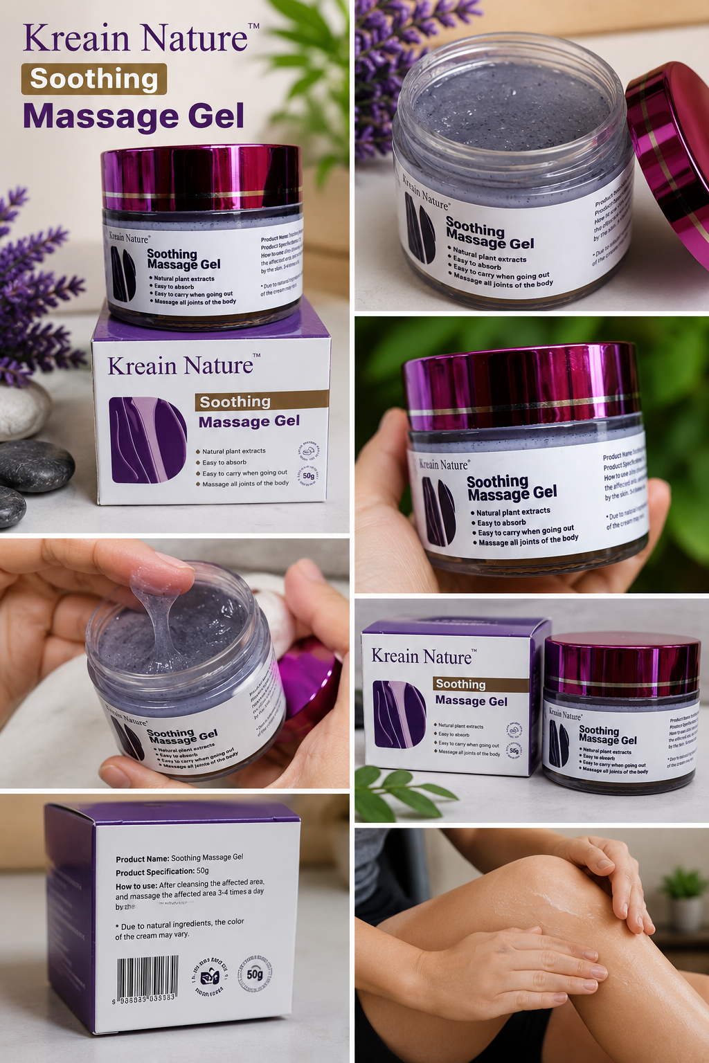 Kreain Nature gel para masajes de 50 g con modo de uso
