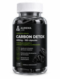 Frasco de Carbon Detox Aurema Labs, con etiqueta de 402 mg y 100 cápsulas.